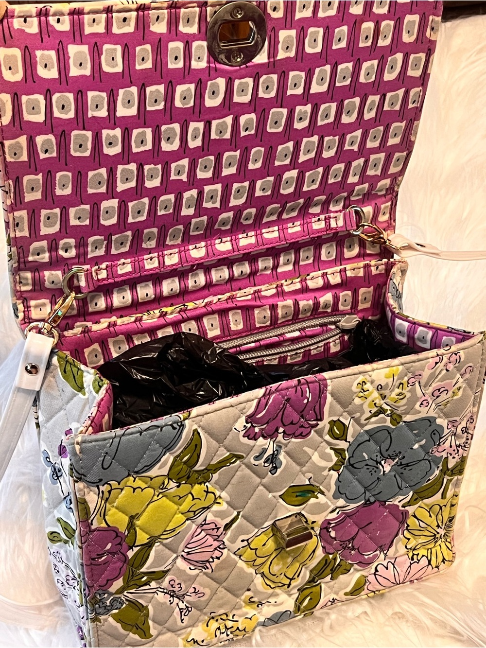 Vera Bradley Quilted Floral Top-Handle Crossbody in Cream, Pink & Yellow - Picture 7 of 13